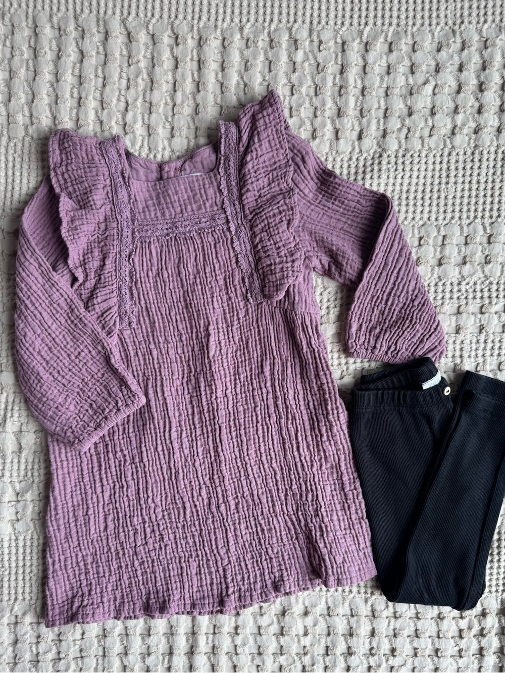 Zara Mauve Lace-Trim Dress with Leggings 3-4Y